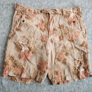 Vtg Tommy Bahama Relax Hawaiian Hula Girls 100% Linen Men 40 Golf Shorts Brown